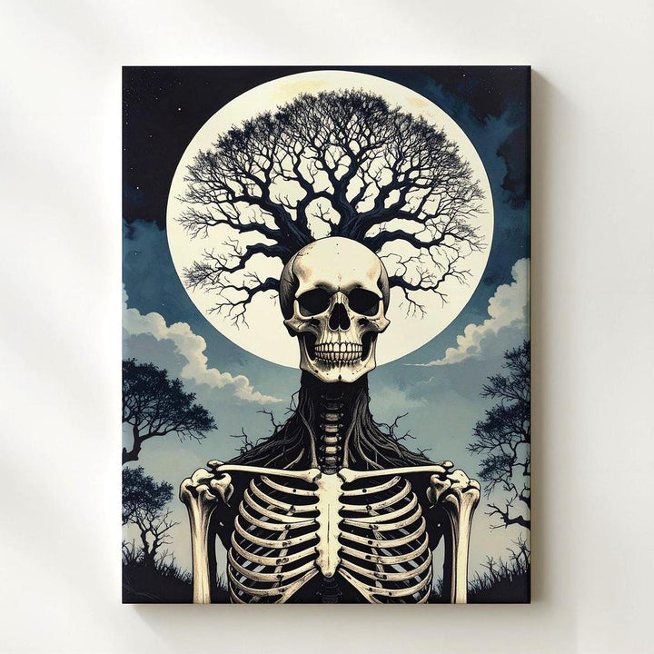 Skeleton Tree of Life Canvas – Surreal Gothic Moonlit Halloween Art - Gifitto