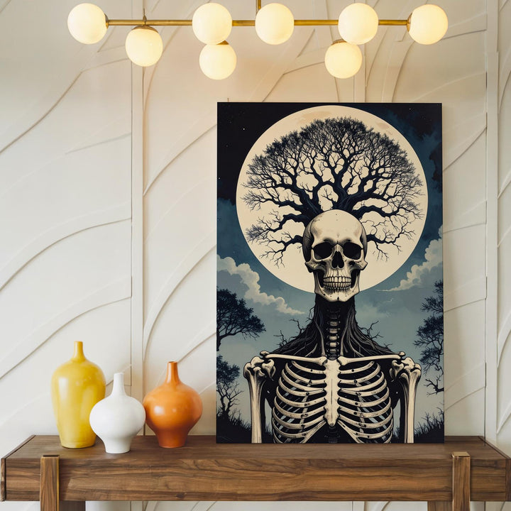 Skeleton Tree of Life Canvas – Surreal Gothic Moonlit Halloween Art - Gifitto