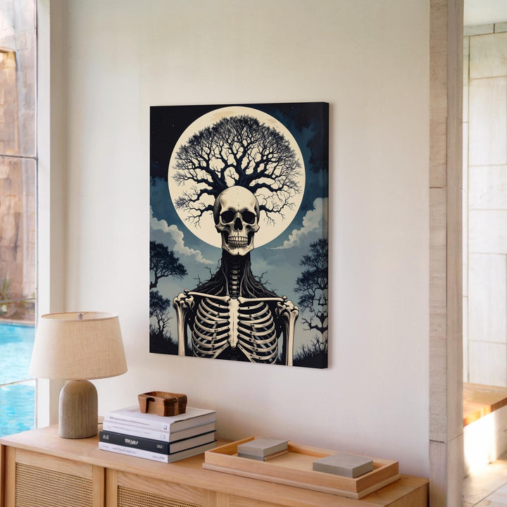 Skeleton Tree of Life Canvas – Surreal Gothic Moonlit Halloween Art - Gifitto