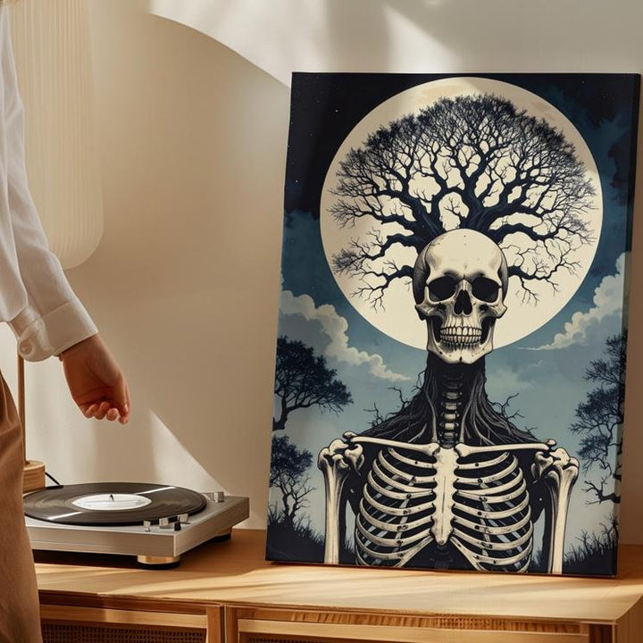 Skeleton Tree of Life Canvas – Surreal Gothic Moonlit Halloween Art - Gifitto