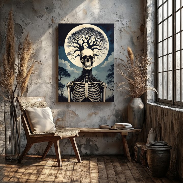 Skeleton Tree of Life Canvas – Surreal Gothic Moonlit Halloween Art - Gifitto