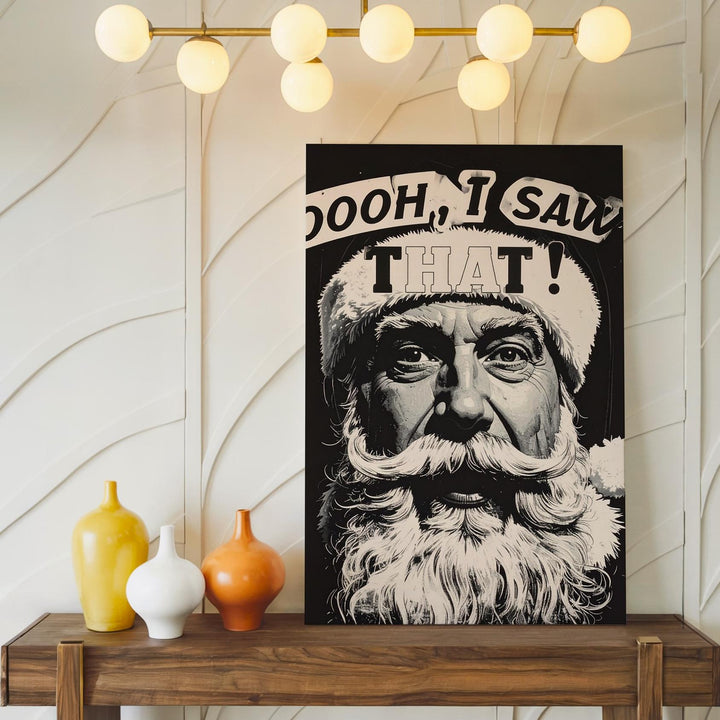 Retro Santa “I Saw That” Canvas – Funny Black & White Holiday Wall Art - Gifitto