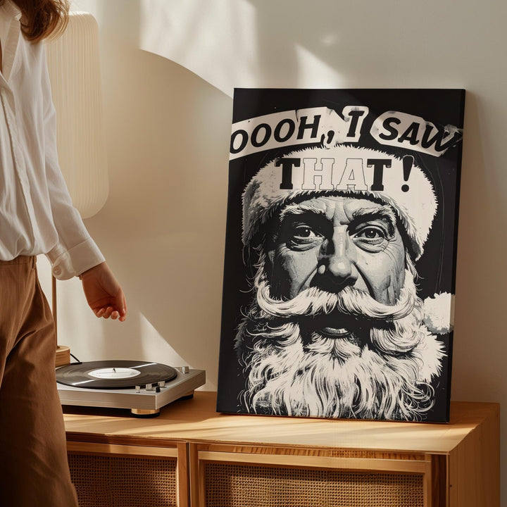 Retro Santa “I Saw That” Canvas – Funny Black & White Holiday Wall Art - Gifitto