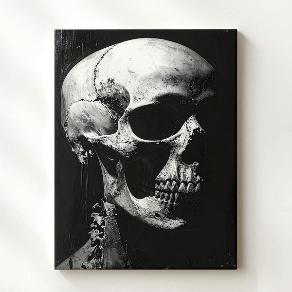 Realistic Skull in Shadow Canvas – Gothic Black & White Halloween Art - Gifitto
