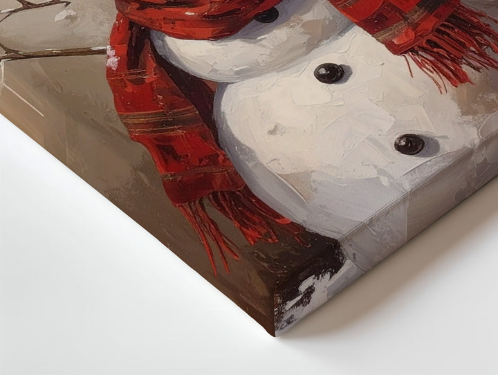 Jolly Snowman Canvas – Rustic Vintage Christmas Wall Art with Top Hat & Scarf - Gifitto