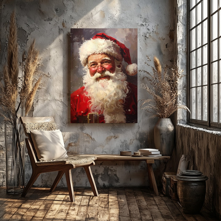 Joyful Santa Claus Portrait Canvas – Classic Christmas Cheer Wall Art - Gifitto