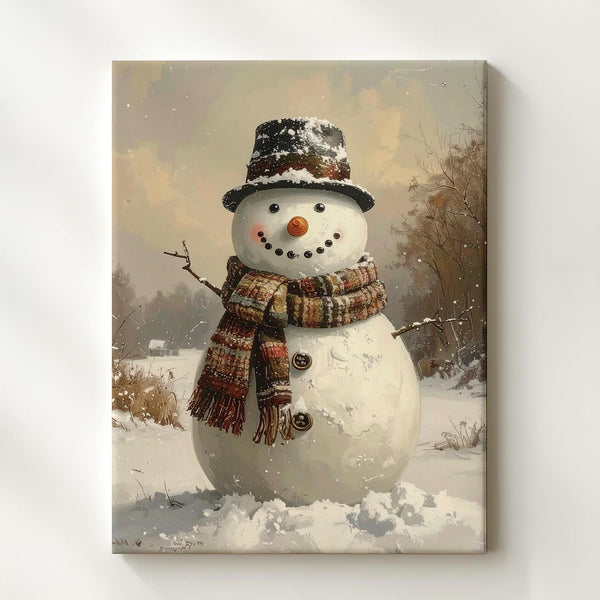 Joyful Snowman with Raised Arms Canvas – Playful Holiday Wall Art - Gifitto