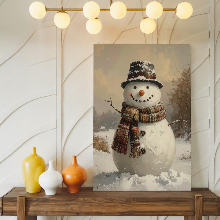 Joyful Snowman with Raised Arms Canvas – Playful Holiday Wall Art - Gifitto
