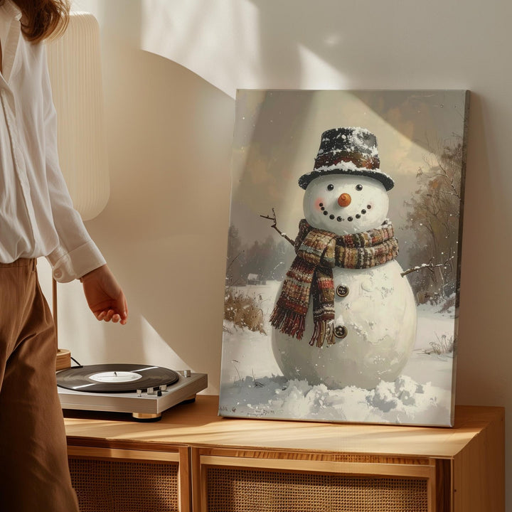 Joyful Snowman with Raised Arms Canvas – Playful Holiday Wall Art - Gifitto