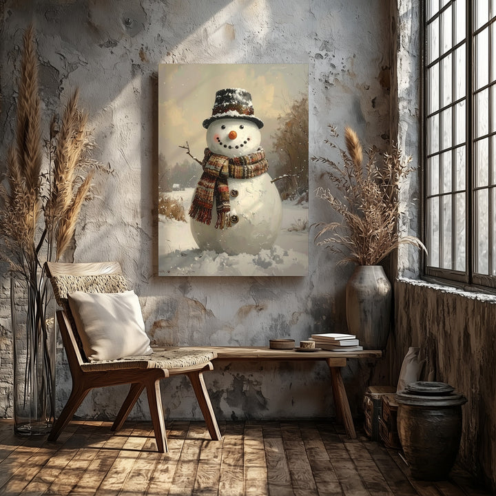 Joyful Snowman with Raised Arms Canvas – Playful Holiday Wall Art - Gifitto