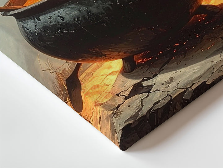 Mystic Cauldron Canvas – Bubbling Potion & Fire in Dark Halloween Setting - Gifitto