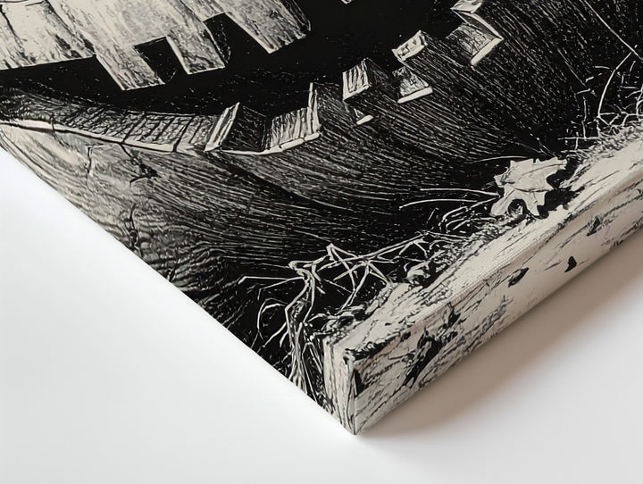 Cursed Jack-o'-Lantern Canvas – Monochrome Halloween Pumpkin Etching Art - Gifitto