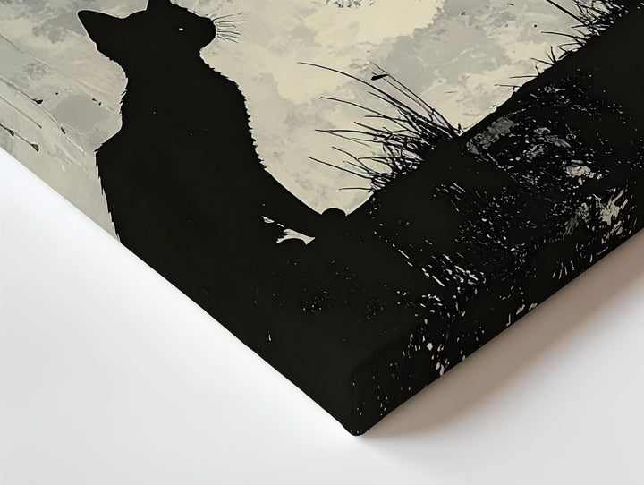 Black Cat & Full Moon Canvas – Mystical Halloween Night Silhouette Art - Gifitto