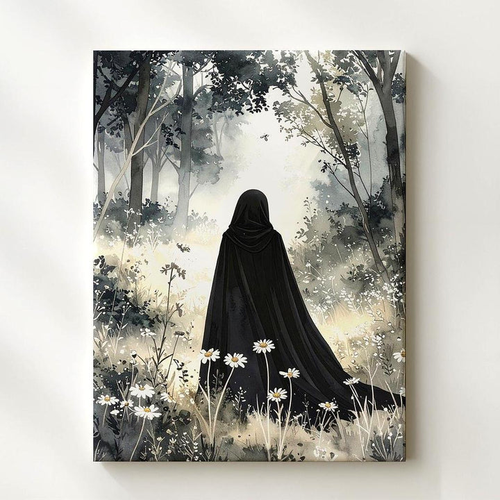 Ethereal Cloaked Figure Canvas – Soft Forest Spirit Halloween Art - Gifitto