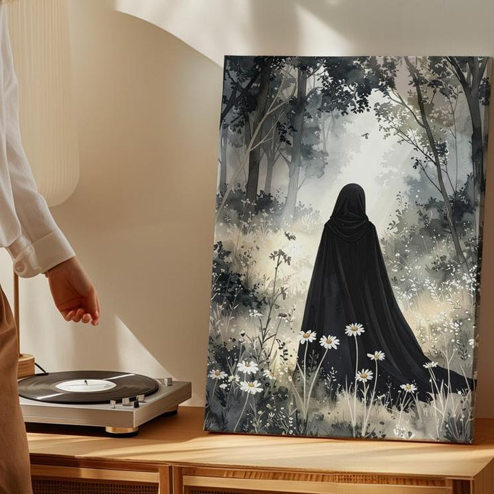 Ethereal Cloaked Figure Canvas – Soft Forest Spirit Halloween Art - Gifitto