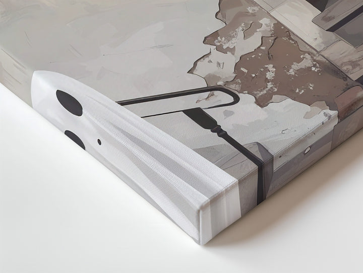 Ghost on the Staircase Canvas – Minimalist Haunted House Wall Art - Gifitto