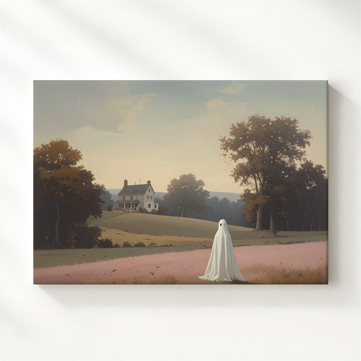Pastel Ghost Memory Canvas – Dreamlike Autumn Spirit Facing Distant Home - Gifitto
