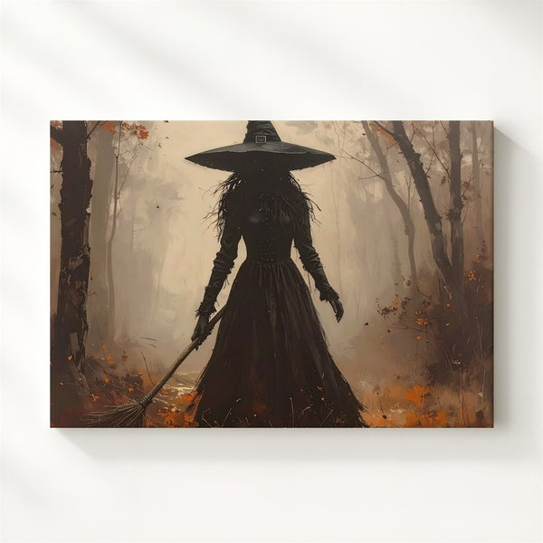 Solitary Witch in Autumn Forest Canvas – Mystical Halloween Wall Art - Gifitto