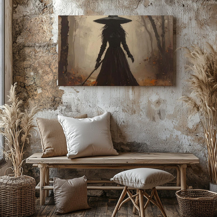 Solitary Witch in Autumn Forest Canvas – Mystical Halloween Wall Art - Gifitto