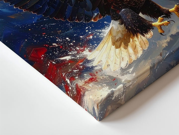 Majestic Bald Eagle in Flight Canvas – Red, White & Blue Streaks with Starry Sky - Gifitto
