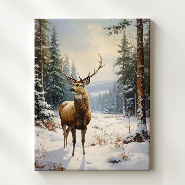Majestic Winter Deer Canvas – Peaceful Christmas Forest Wildlife Wall Art - Gifitto