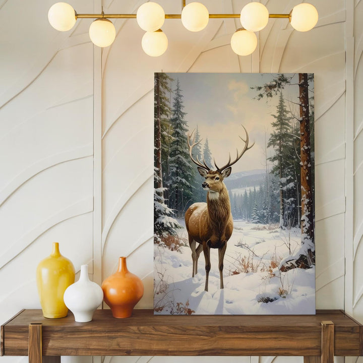 Majestic Winter Deer Canvas – Peaceful Christmas Forest Wildlife Wall Art - Gifitto
