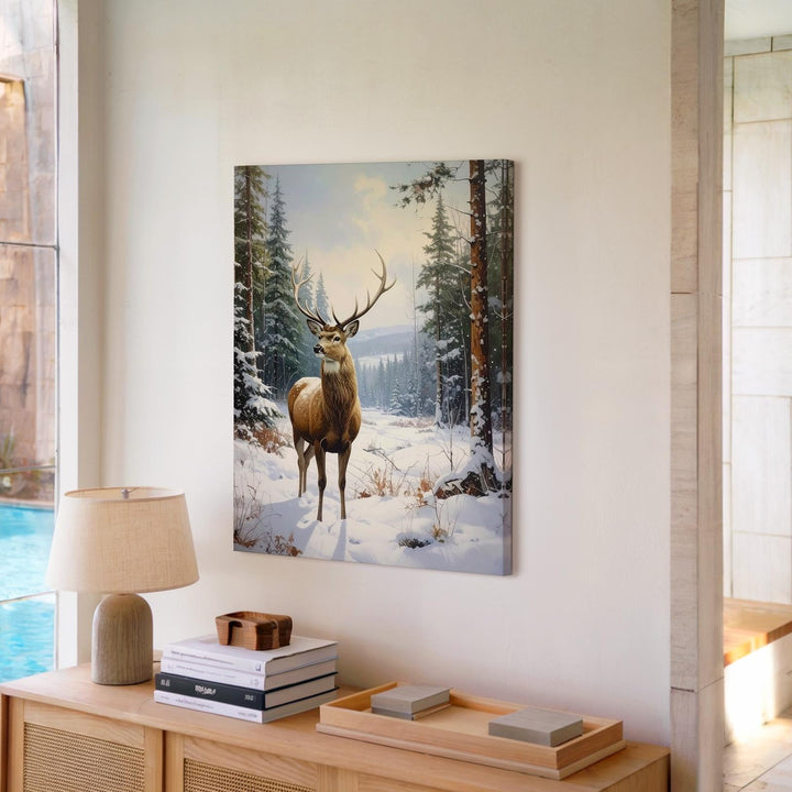 Majestic Winter Deer Canvas – Peaceful Christmas Forest Wildlife Wall Art - Gifitto