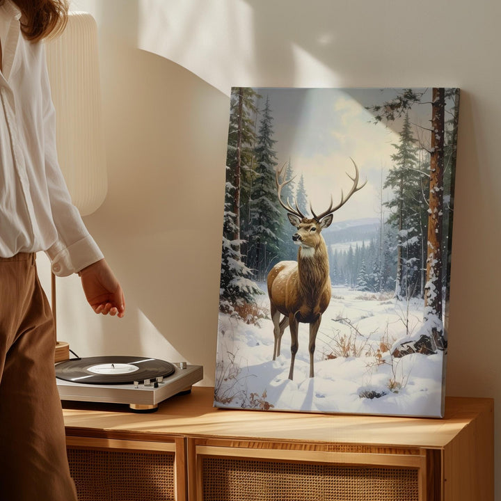 Majestic Winter Deer Canvas – Peaceful Christmas Forest Wildlife Wall Art - Gifitto