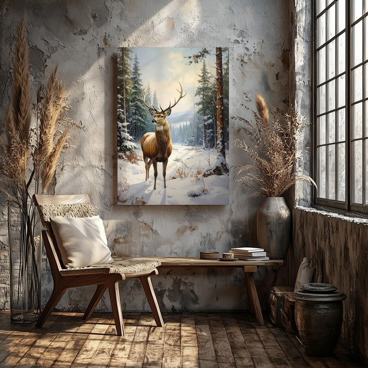 Majestic Winter Deer Canvas – Peaceful Christmas Forest Wildlife Wall Art - Gifitto