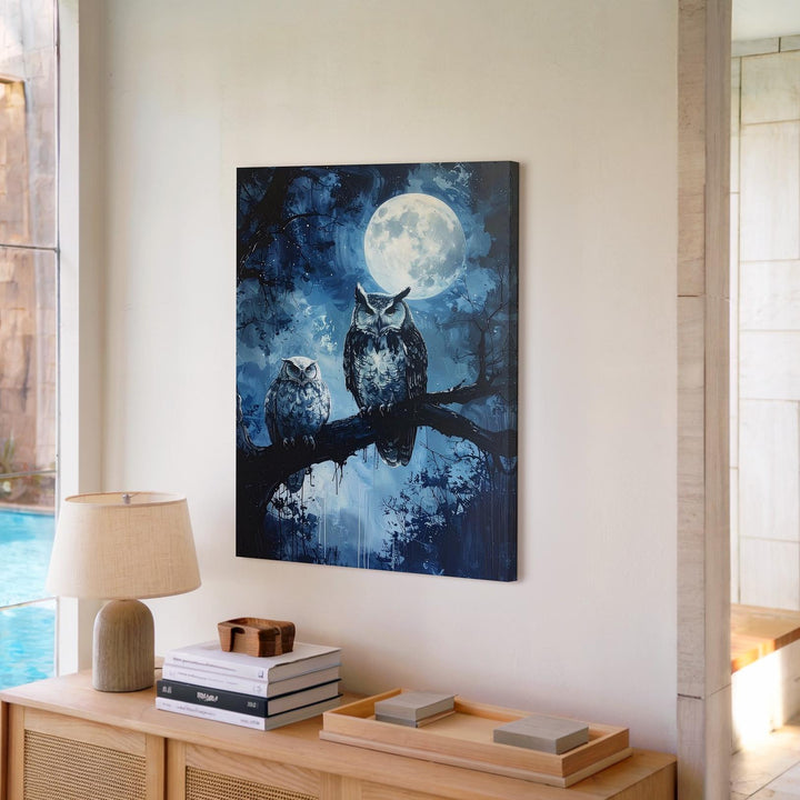Moonlit Owl Canvas – Mystical Halloween Forest Guardian Art - Gifitto