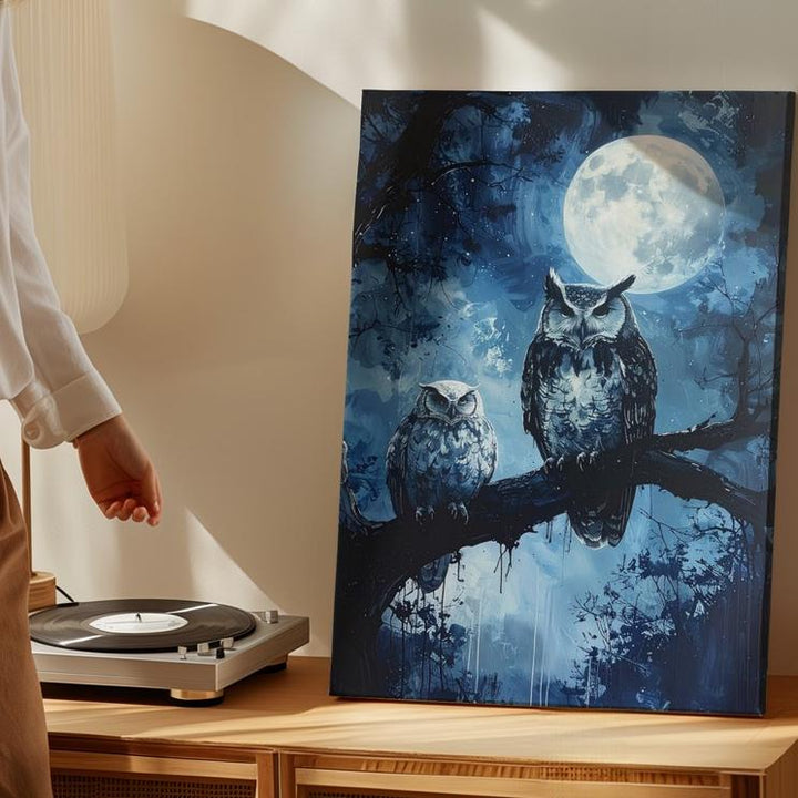 Moonlit Owl Canvas – Mystical Halloween Forest Guardian Art - Gifitto