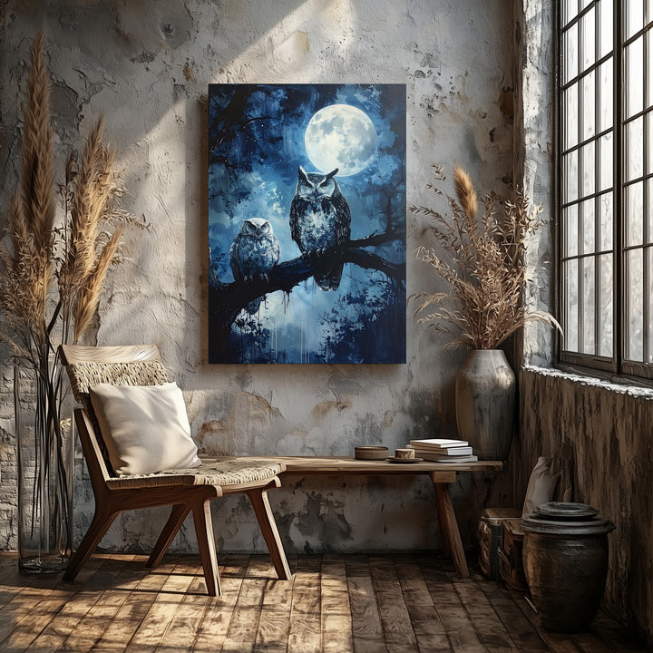 Moonlit Owl Canvas – Mystical Halloween Forest Guardian Art - Gifitto