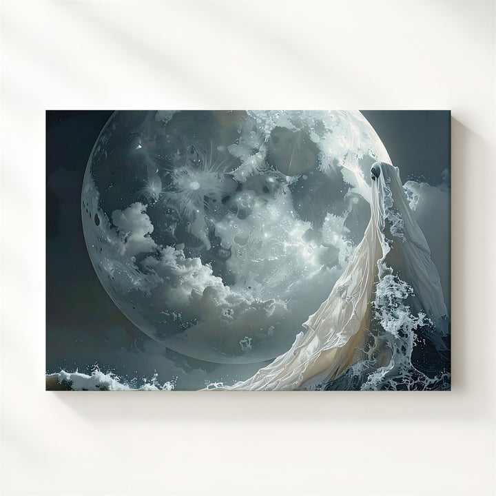 Veil of the Moon Canvas – Abstract Ghostly Wave & Celestial Halloween Art - Gifitto