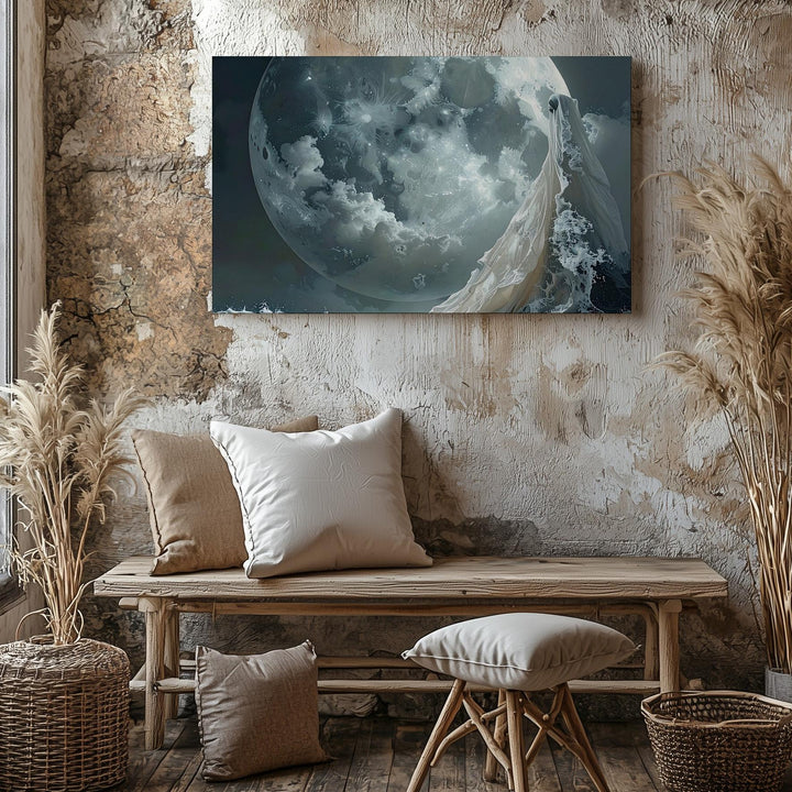 Veil of the Moon Canvas – Abstract Ghostly Wave & Celestial Halloween Art - Gifitto