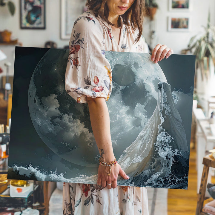 Veil of the Moon Canvas – Abstract Ghostly Wave & Celestial Halloween Art - Gifitto