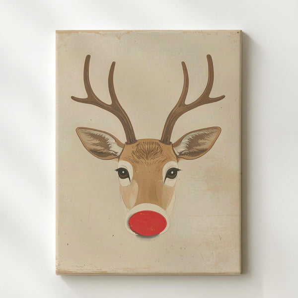 Minimal Rudolph Reindeer Canvas – Modern Playful Christmas Wall Art - Gifitto