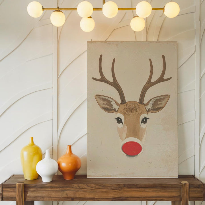 Minimal Rudolph Reindeer Canvas – Modern Playful Christmas Wall Art - Gifitto