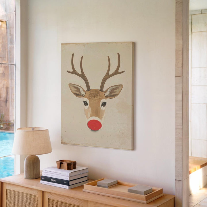 Minimal Rudolph Reindeer Canvas – Modern Playful Christmas Wall Art - Gifitto