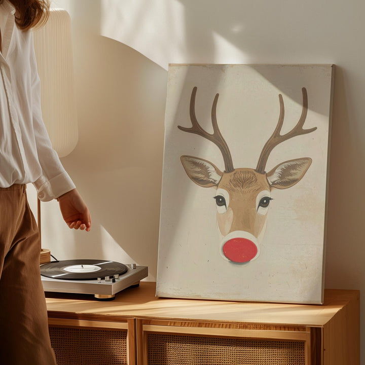 Minimal Rudolph Reindeer Canvas – Modern Playful Christmas Wall Art - Gifitto