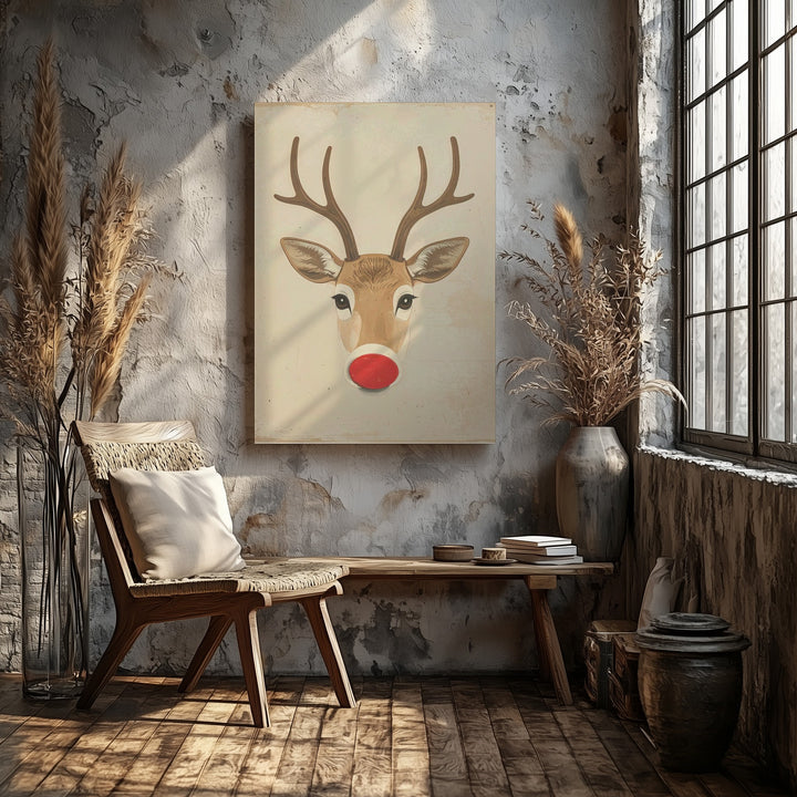 Minimal Rudolph Reindeer Canvas – Modern Playful Christmas Wall Art - Gifitto