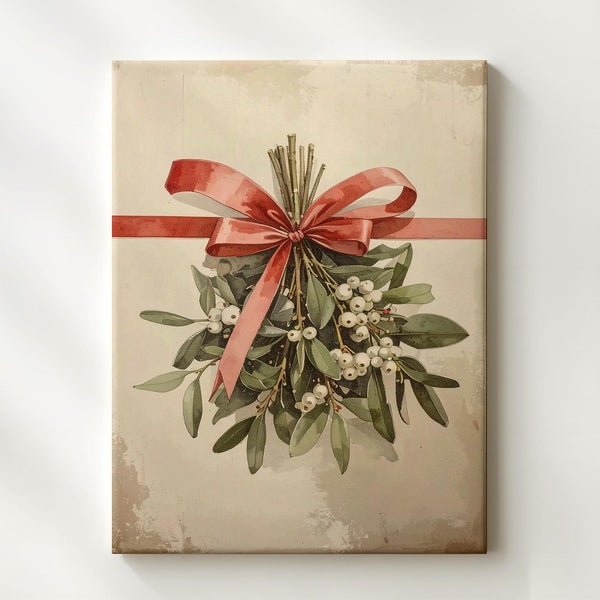 Minimal Mistletoe Watercolor Canvas – Elegant Botanical Christmas Wall Art - Gifitto