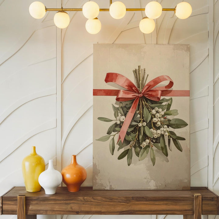 Minimal Mistletoe Watercolor Canvas – Elegant Botanical Christmas Wall Art - Gifitto