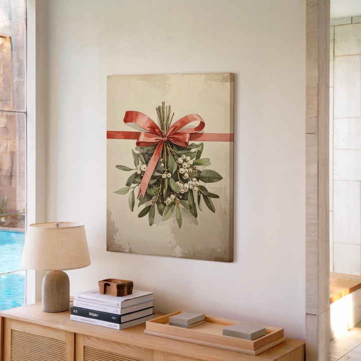 Minimal Mistletoe Watercolor Canvas – Elegant Botanical Christmas Wall Art - Gifitto