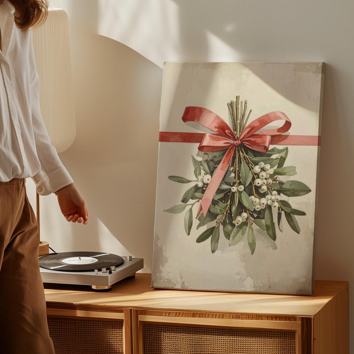 Minimal Mistletoe Watercolor Canvas – Elegant Botanical Christmas Wall Art - Gifitto