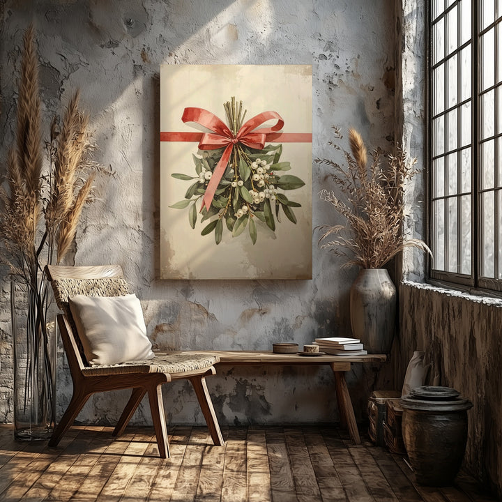 Minimal Mistletoe Watercolor Canvas – Elegant Botanical Christmas Wall Art - Gifitto
