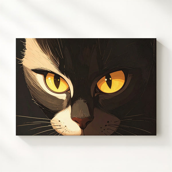 Glowing Cat Eyes Minimalist Canvas – Eerie Black Cat Halloween Art - Gifitto