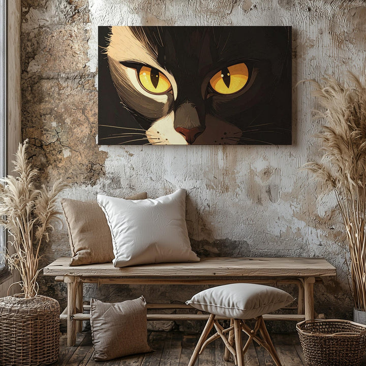 Glowing Cat Eyes Minimalist Canvas – Eerie Black Cat Halloween Art - Gifitto