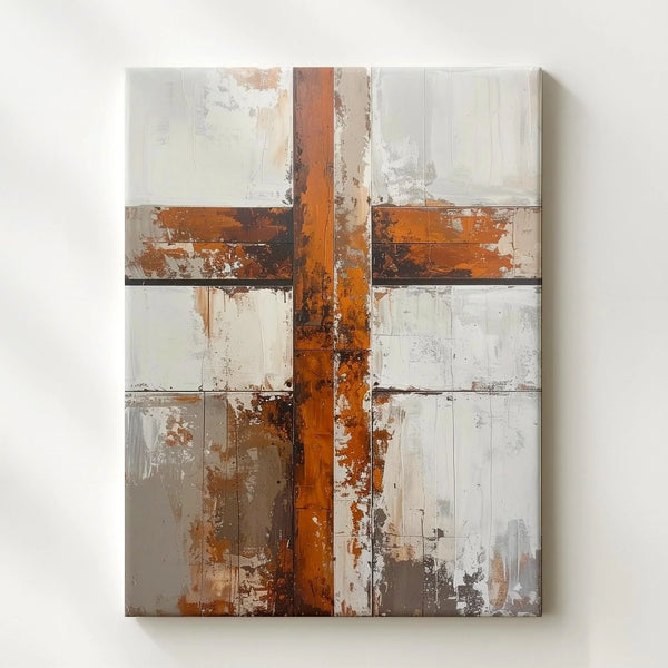 Rustic Wooden Cross Canvas – Minimalist Christian Wall Art with Earthy Texture and Aged Beauty - Gifitto