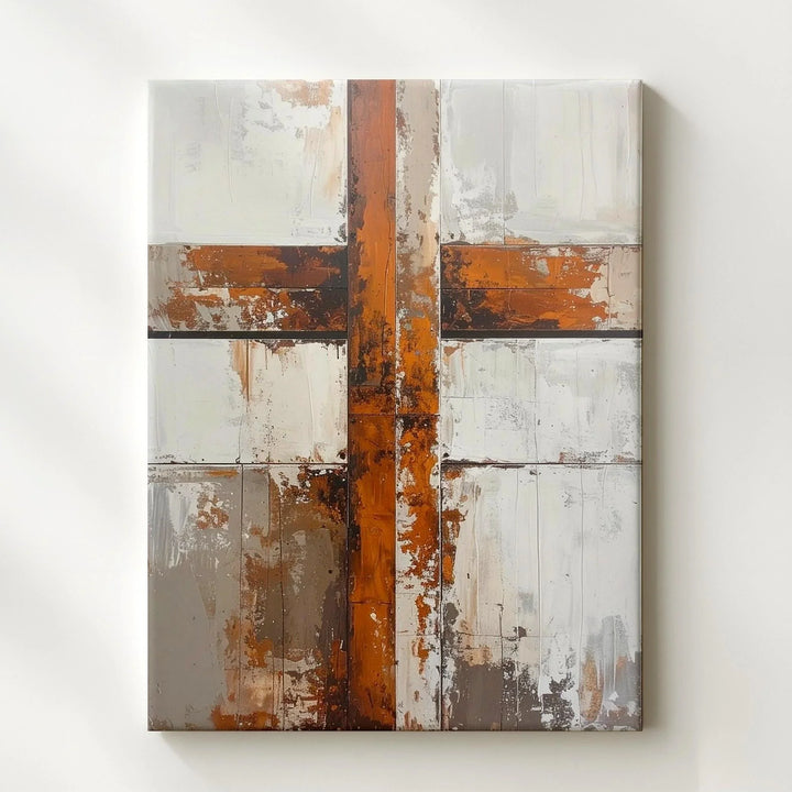 Rustic Wooden Cross Canvas – Minimalist Christian Wall Art with Earthy Texture and Aged Beauty - Gifitto