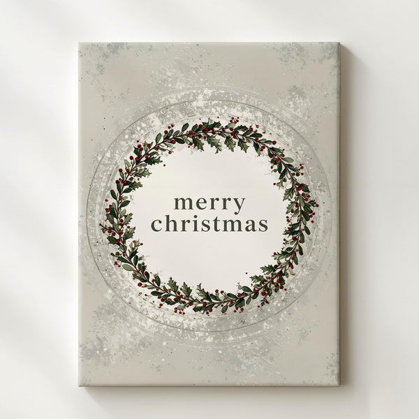 Minimalist Christmas Wreath Canvas – Elegant Greenery with Holiday Greeting - Gifitto